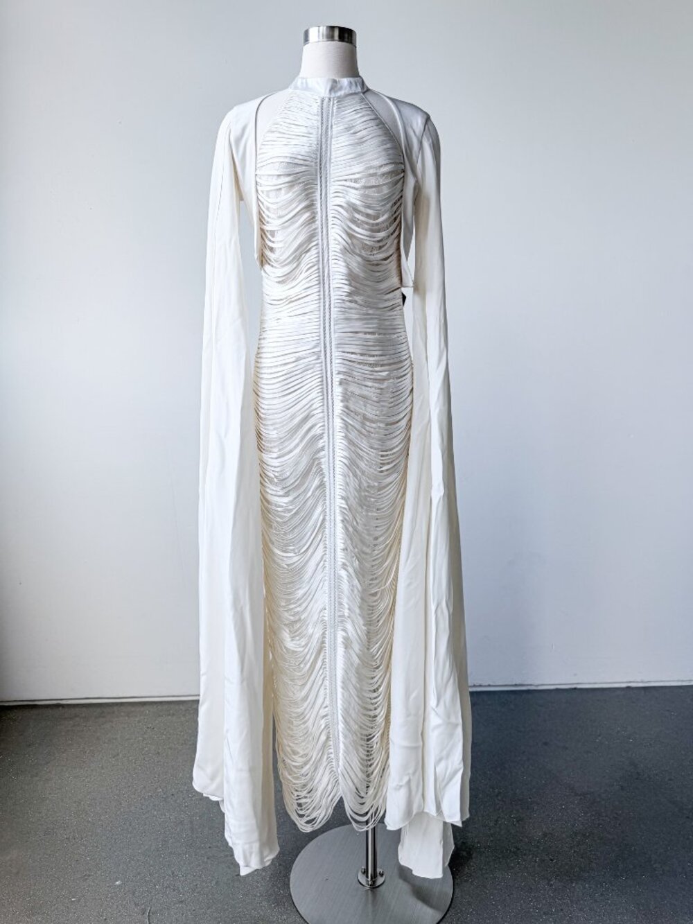 Francesca Miranda Solar Silk Fringe Halter Gown and Cape Set Ivory Size 10 NWT